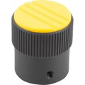 Kipp Knurled Knob Size:2, D1=26, H=26, D=6, Form:A, Plastic Black Ral7021, Comp:Steel, Cap:Yellow Ral1021 K0248.12067